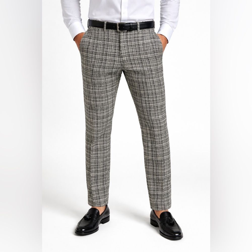 Sebastian Cruz Couture Bouclé Tweed Trousers Slim Black White Men 32x28 Designer
